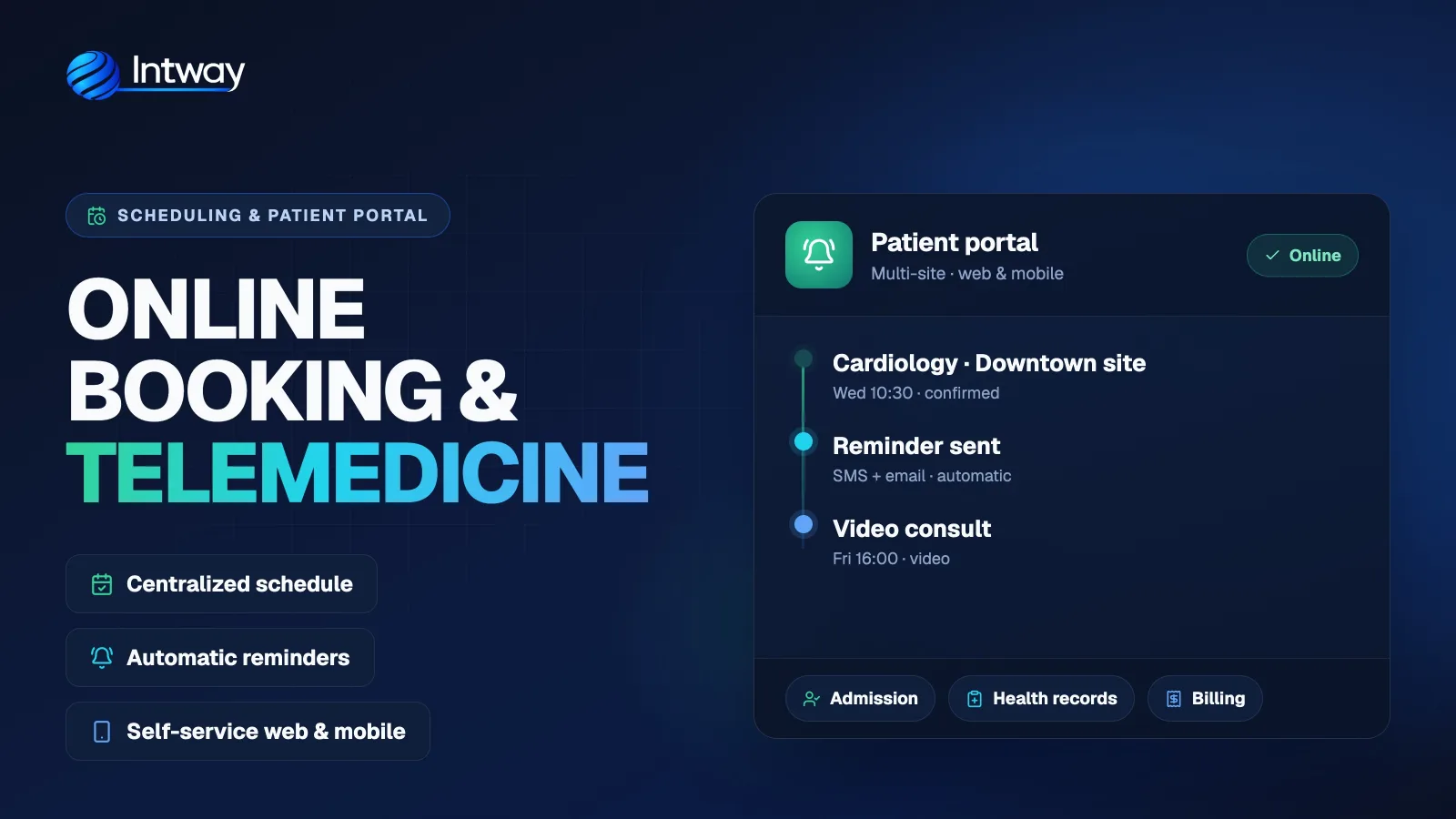 Patient portal, online scheduling and telehealth for clinics
