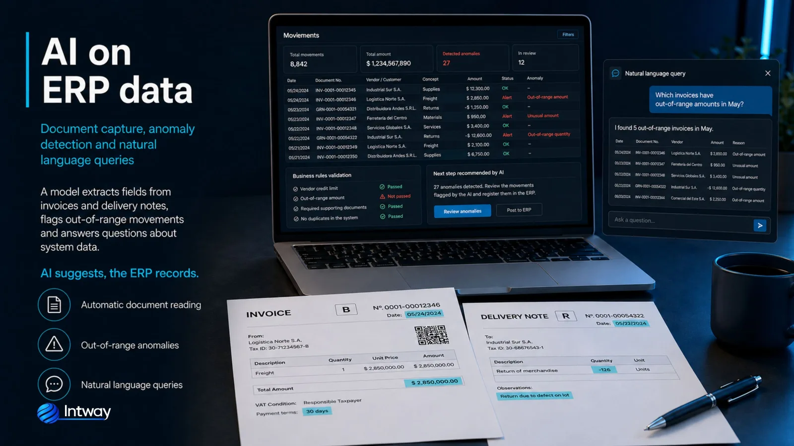 Automated document reading with AI integrated into the ERP